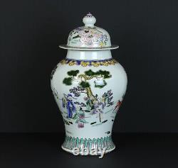 Vintage large Chinese hand painted porcelain temple jar with lid