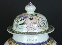 Vintage large Chinese hand painted porcelain temple jar with lid