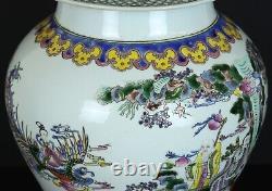 Vintage large Chinese hand painted porcelain temple jar with lid