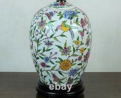 Vintage pair of Chinese hand-painted porcelain table lamps