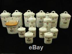 Vtg Antique Set of 15 Lusterware Porcelain Hand Painted German Spice Canisters