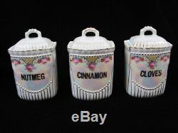 Vtg Antique Set of 15 Lusterware Porcelain Hand Painted German Spice Canisters