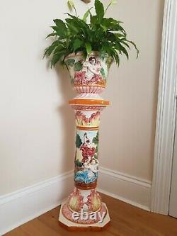 Vtg CAPODIMONTE Italy X-Large Hand Painted CHERUBS & GODS Plant Stand Planter