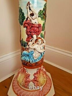 Vtg CAPODIMONTE Italy X-Large Hand Painted CHERUBS & GODS Plant Stand Planter