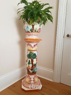 Vtg CAPODIMONTE Italy X-Large Hand Painted CHERUBS & GODS Plant Stand Planter