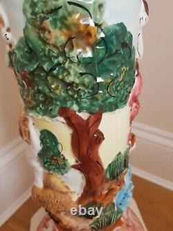 Vtg CAPODIMONTE Italy X-Large Hand Painted CHERUBS & GODS Plant Stand Planter