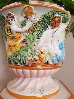 Vtg CAPODIMONTE Italy X-Large Hand Painted CHERUBS & GODS Plant Stand Planter