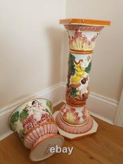 Vtg CAPODIMONTE Italy X-Large Hand Painted CHERUBS & GODS Plant Stand Planter