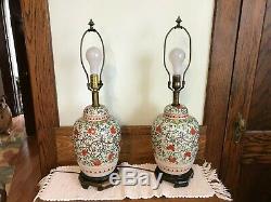 Vtg Frederick Cooper Asian Porcelain Jar Lamp Pair Hand Painted
