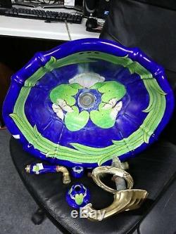 Vtg SHERLE WAGNER SINK Italy Water Lillies Hand Painted Porcelain Spout handle