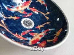 Wash basin hand painted koi carp style vanity top basin en suite Postage Free
