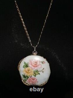 Womens Vintage Porcelain Hand Painted Flower GP Necklace