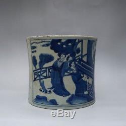 Wonderful Chinese Porcelain Brush Pot Blue And White Hand Painting Kangxi Period