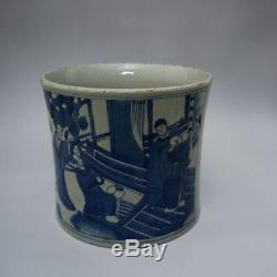 Wonderful Chinese Porcelain Brush Pot Blue And White Hand Painting Kangxi Period