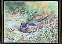 Worcester Artist Francis Clark Hand Painted Porcelain Plaque With Pheasants