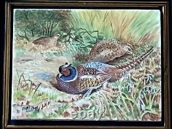 Worcester Artist Francis Clark Hand Painted Porcelain Plaque With Pheasants