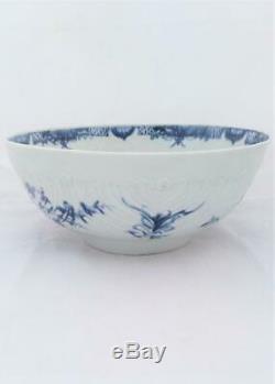 Worcester Porcelain Dr Wall Period Feather Moulded Floral Punch Bowl 23cm 1760