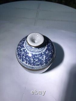 XRare 1915-16 CHINESE BLUE WHITE TEA BOWL CRACKLE GLAZE MARKED AT BASE EXCELLENT