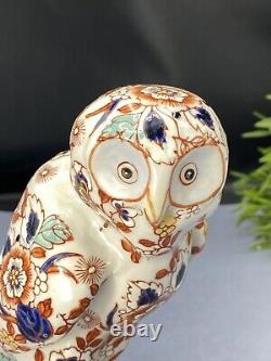 YaYou Zhen Cang Hand Painted Chinese Porcelain Imari Owl Figurine Signed