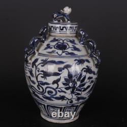 Yuan Dynasty blue and white porcelain flower phoenix lid pot hand-painted