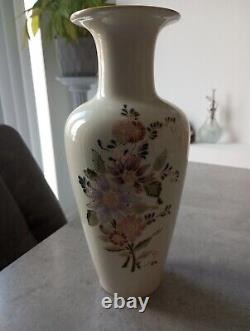Zsolnay Hand Painted Porcelain Floral 11 Inch Tall Vase Trimmed with 24K Gold