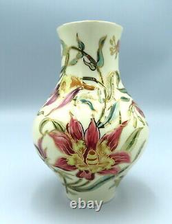 Zsolnay Porcelain Vase Hand Painted Bulbous body Orchids 9566 Hungarian Art