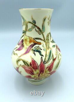 Zsolnay Porcelain Vase Hand Painted Bulbous body Orchids 9566 Hungarian Art