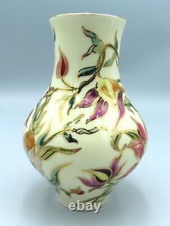 Zsolnay Porcelain Vase Hand Painted Bulbous body Orchids 9566 Hungarian Art