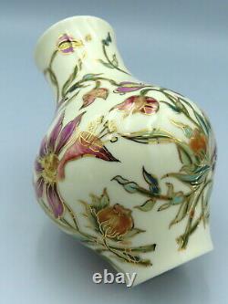 Zsolnay Porcelain Vase Hand Painted Bulbous body Orchids 9566 Hungarian Art